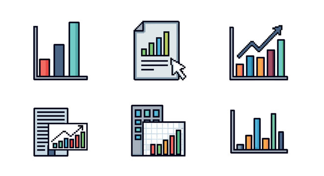 Minimalistic data chart icons for business analytics and reporting