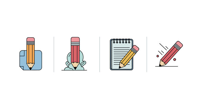 Creative concepts with pencil icons in modern flat design for educational and artistic themes