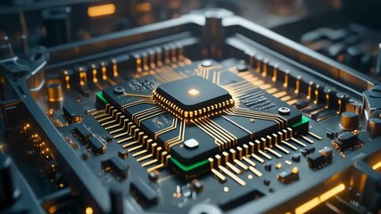 Close up of a computer processor on a circuit board. - Powered by Adobe
