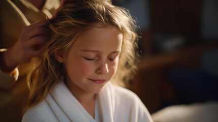 Close-up imagery of the soldier gently brushing the child’s hair aside while closing their eyes in deep peace evokes tenderness and gratitude, symbolizing healing after separation and the sacred