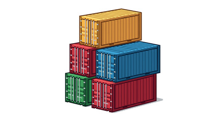 Isometric shipping containers stack in various colors