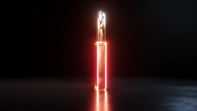Glowing neon padlock on a dark reflective surface