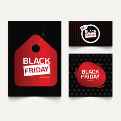 Black friday sale offer banner template. Set of design templates for a Black Friday sale, promotion, advertising, or social media ad with a red balloon, stars, and a discount offer