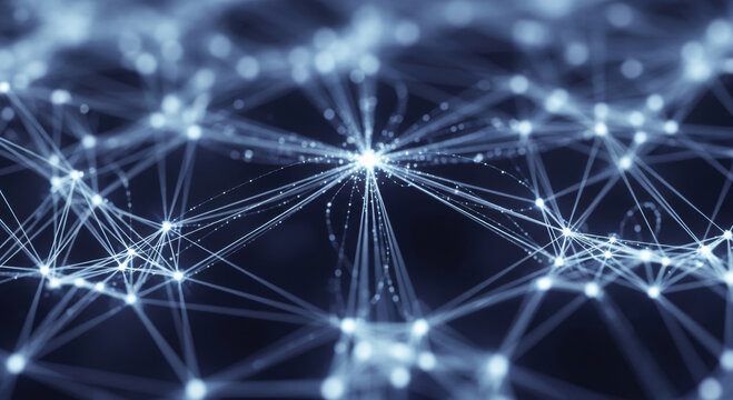 Complex global network showing automated machine learning connections. This digital web of information and technology illustrates futuristic data transfer system over world