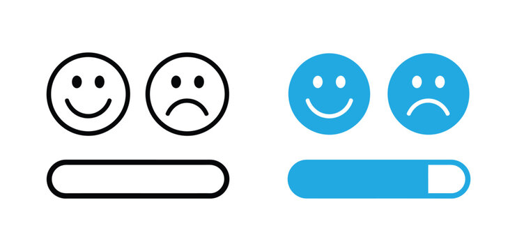 Smiley face icons showing feedback levels with ratings. Customer satisfaction scale from very bad to excellent. Colorful emojis for review, survey, and user experience design. Icons, feedback, emoji.