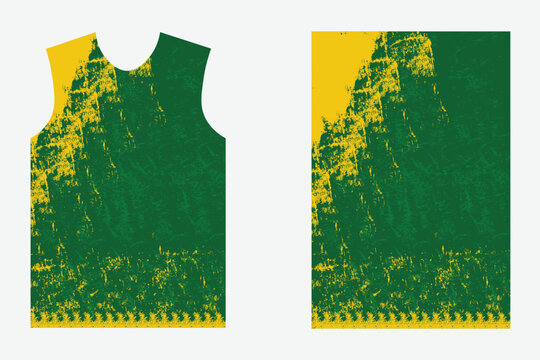 Green and Yellow Distressed Sports Jersey Sublimation Print Design with Grunge Texture