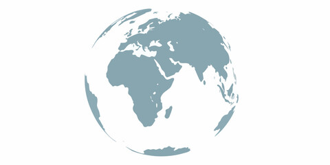 Stylized earth globe illustration in light blue on white background global concept