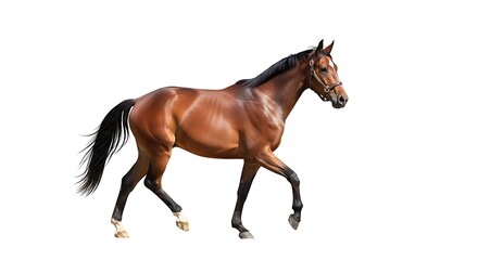 Obraz premium Majestic Brown Horse in Profile, Isolated on White Background, Elegant Pose.