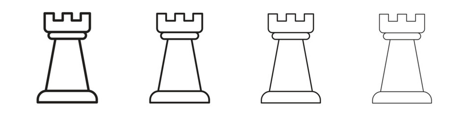 Chess rook icons. Simple solid style. thin stroke line icons © Gopal
