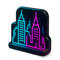 Vivid 3D illustration of a futuristic city skyline with neon lights, ideal for technology and urban branding.