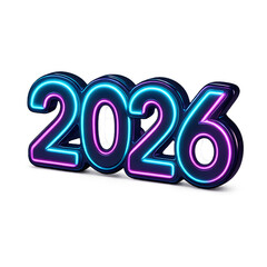 Futuristic 3D number icon representing the year 2026, ideal for technology and innovation themes in promotional materials.