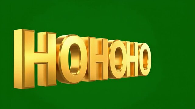 Cinematic 3D Render of Sparkling Golden "HOHOHO" Text Rotating on a Green Screen for Christmas Holiday Greetings and Marketing Opener.