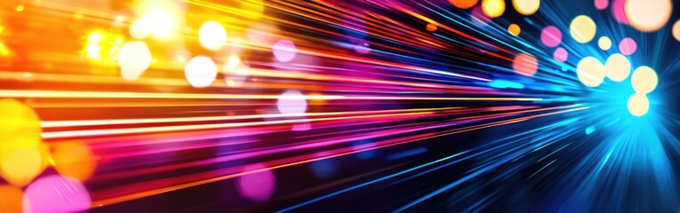 A vibrant abstract image filled with dynamic light streaks and colorful bokeh effects creating a sense of energy and motion.