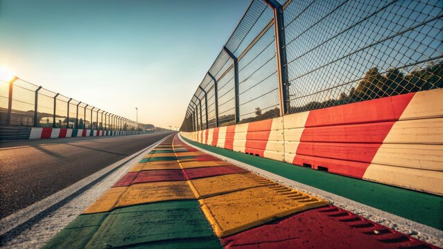 Race Track Curb and Fencing at Sunrise