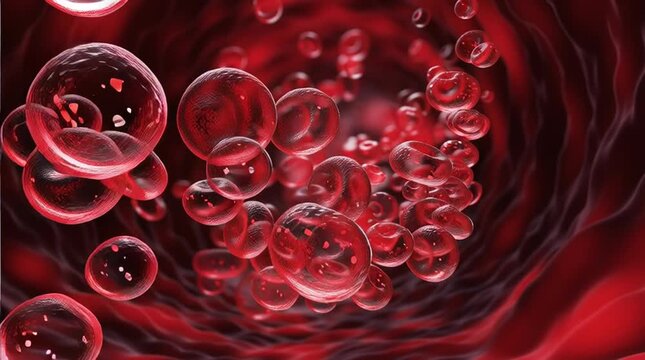red blood cells flowing through vein, haemoglobin, anaemia concept, women's menstrual health, 3d medical healthcare