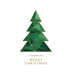 Fototapeta premium Geometric green Christmas tree with gold lines on a white background with Merry Christmas text