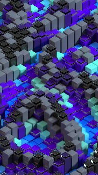 3D vertical background animation of vivid shapes grid surface. Perfect loop.