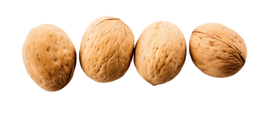 Four raw almonds isolated on transparent background