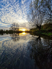 Sunset Reflections on River Trent: Swan Sanctuary, Historic Bridges, and Cloudscape, Burton, UK