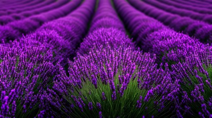 Obraz premium Lavender plants are arranged in rows creating a vivid purple landscape. - high quality Lavender plants are arranged in rows creating a vivid purple la