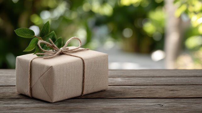 Gift box on rustic table