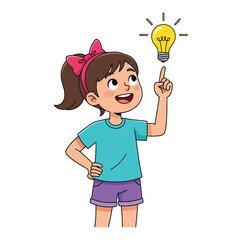 Young girl has a bright idea with a lightbulb above her head