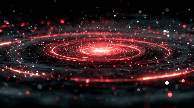 Glowing concentric red circles resembling energy waves on a dark background.