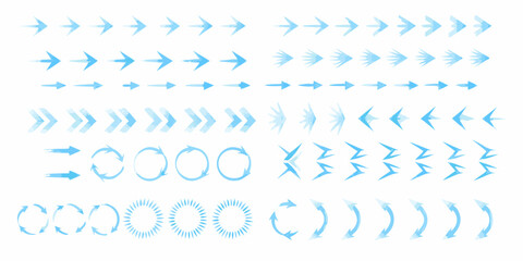 Collection of blue arrows and circular designs for directional and informative graphics