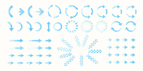 Set of blue watercolor arrows and circular shapes for design and infographics