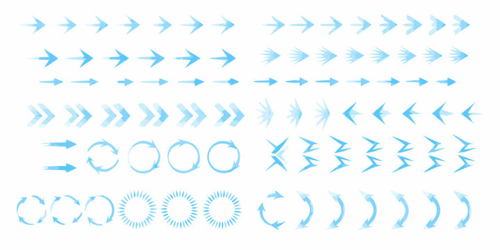 Collection of blue arrows and circular designs for directional and informative graphics