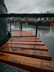 Moody Rainy Day View of Historic Architecture and River Weir in Derby City Centre, UK