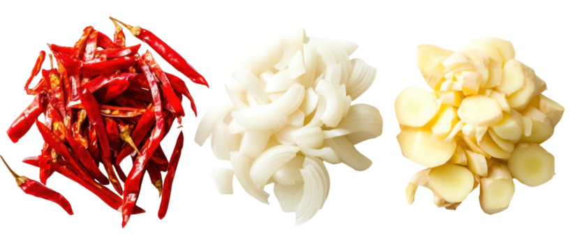 Three types of pickled ginger isolated on transparent background