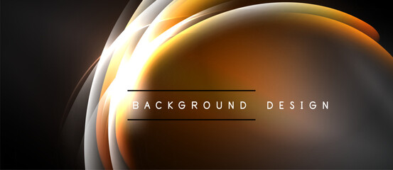 Abstract orange curves, glowing lines create dynamic background. Dark space surrounds bright central form. Text reads background design.