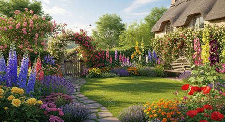 Exterior view of a mediterranean style house with manicured garden lawn