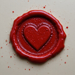 Red wax seal stamp with embossed heart, elegant Valentines detail.