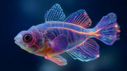 Fototapeta premium Glowing Fantasy Fish in Deep Ocean – Bioluminescent Underwater Creature