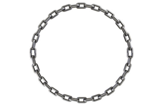 Metal chain link &ndash; circular loop steel chain isolated on transparent background
