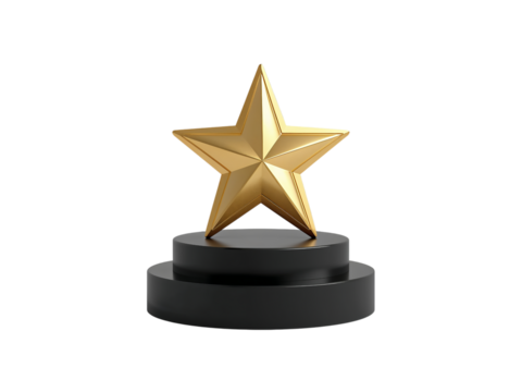 3d icon of golden star trophy isolated on transparent background, a symbol of achievement