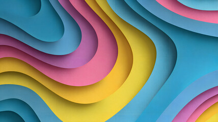 Abstract wave shape paper cut colorful background, A vibrant and colorful abstract background featuring smooth waves and curves, This design showcases bright colors and fluid patterns.