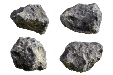A collection of four textured rocks various angles and surfaces. ideal for use in natural landscapes. geological studies. or as decorative elements in outdoor settings