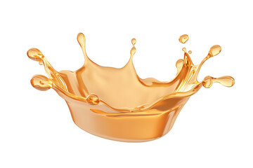 A splash of golden liquid creating dynamic droplets in a clean. white background. perfect for illustrating concepts of freshness. energy. or fluidity in various media