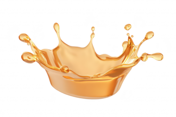 A splash of golden liquid creating dynamic droplets in a clean. white background. perfect for illustrating concepts of freshness. energy. or fluidity in various media