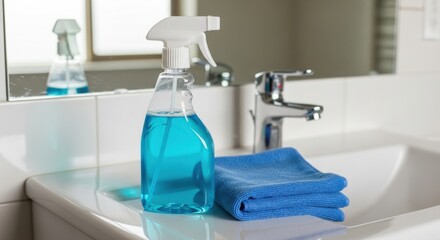 Bathroom Cleaning Essentials: Spray Bottle and Cloth