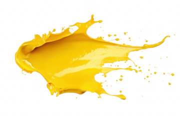 A splash of yellow paint against a clean white background. dynamic movement and energy. ideal for creative projects or artistic expressions
