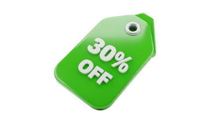 Green tag with the word "30% off" on it. isolated illustration on  transparent background PNG