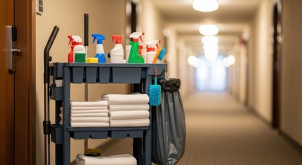 Hotel Cleaning Cart in Hallway