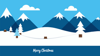 Winter landscape with snow covered mountains and fir trees greeting card