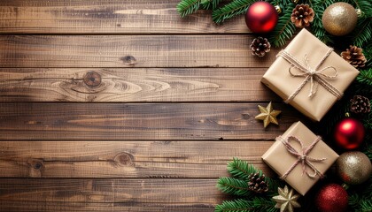 Joyous holiday gift giving cozy home setting decorative image of christmas presents festive atmosphere aerial view celebration of love and generosity