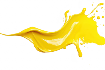 A splash of yellow paint swirling dynamically against a white background. capturing the essence of creativity and artistic expression. ideal for design and art projects