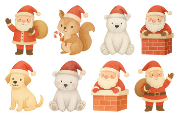 Fototapeta premium PNG Cute festive animal illustrations, element set on transparent background
